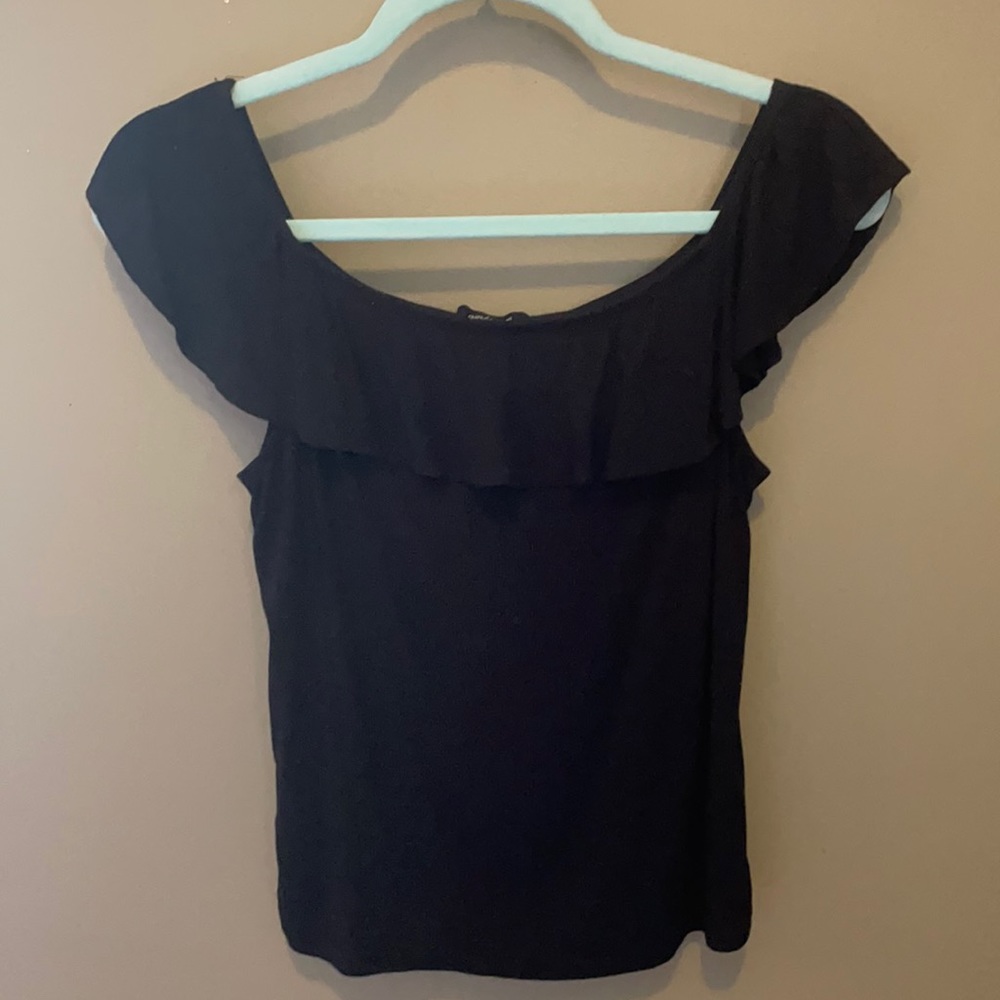 Black Ribbed Off Shoulder Top